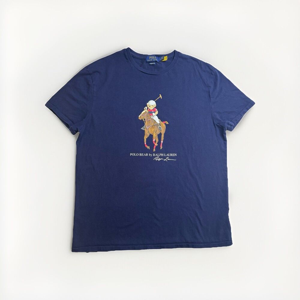 Polo Ralph Lauren Polo Bear Big Pony T-Shirt Mens Sz Large Navy Blue T-Shirt HTF